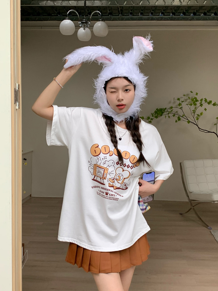 Real price ~ Korean round neck Pullover loose and versatile summer short sleeved shirt