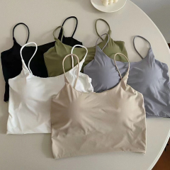 Real shot of ice silk with sexy camisole inside, summer white slim fit short beautiful strappy top