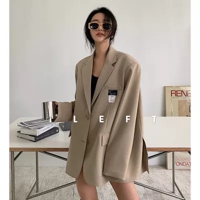 Left women's casual small suit silhouette coat women's top early autumn new medium and long loose suit
