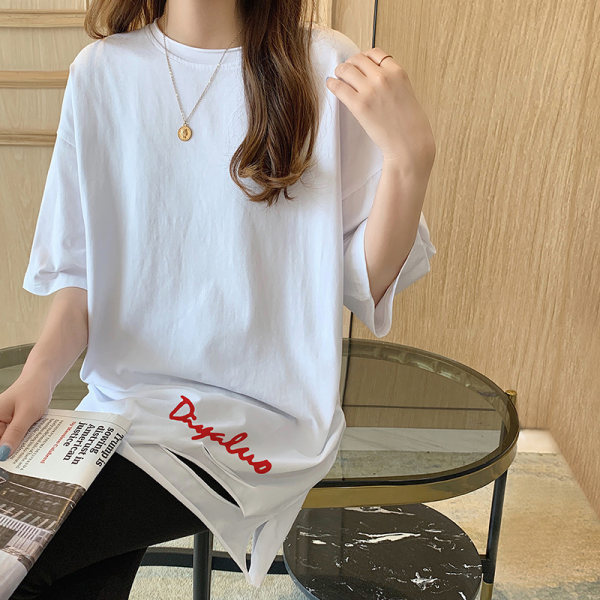 Real shooting pure cotton short sleeved T-shirt women's wear summer 2022 loose medium and long perforated design sense niche top