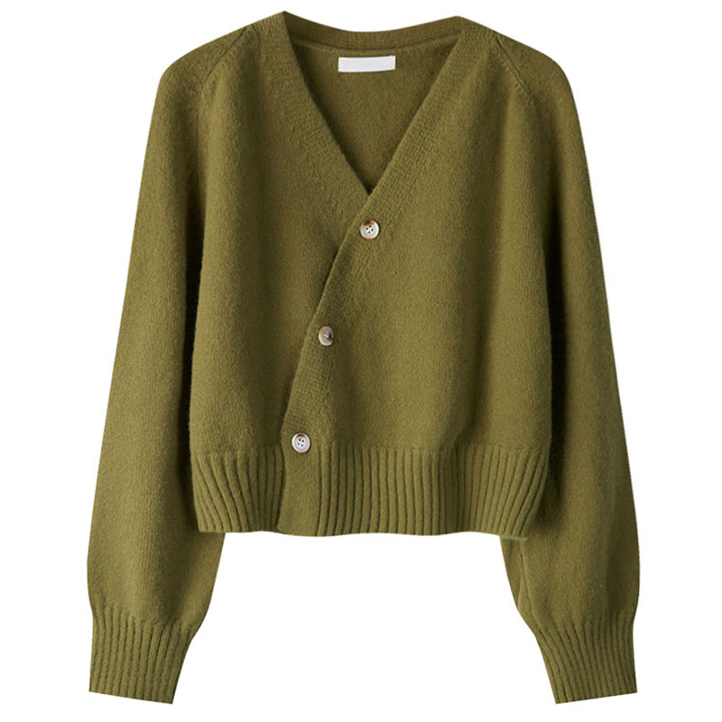 Diagonal button 2022 autumn and spring new small women's sweater knitted cardigan short coat top wine red design sense