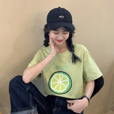 T-shirt women's fashion 2020 new short style high waist lemon top clothes summer Korean version loose