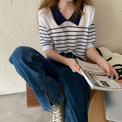 Real price Korean thin knitwear loose and versatile striped top