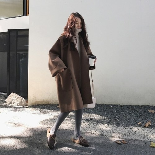 S-XXL autumn winter 2020 new woolen coat small, loose, medium and long students' versatile cocoon type woolen coat