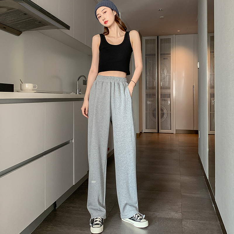 Grey sports pants women's spring and autumn Leggings loose straight tube high waist hanging feeling wide leg pants casual slim fashion Harlan Wei pants