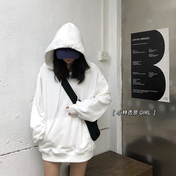 Sweater pure white ins super fire lazy BF loose Plush Hoodie