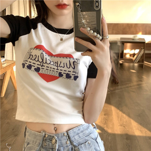 American hot girl T-shirt women's ins tide short section slim fit thin printed short-sleeved summer top
