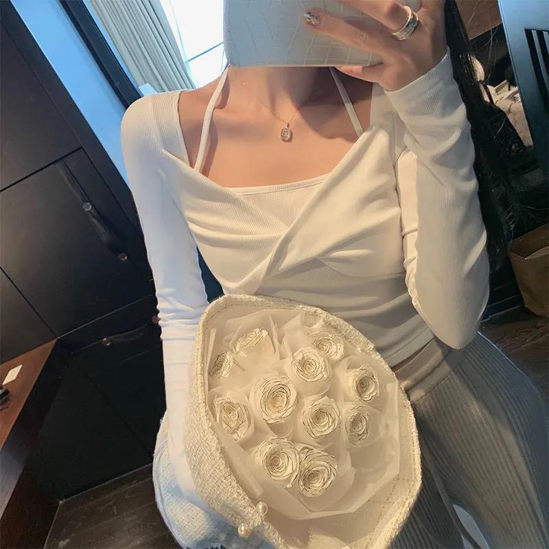 Pure desire style long sleeve T-shirt women's backing shirt small man aging pure color design sense of fashion inner top