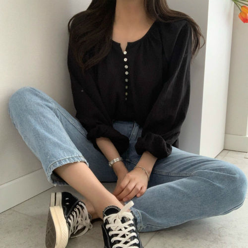 Chic long sleeve thin air conditioner shirt simple and loose shirt