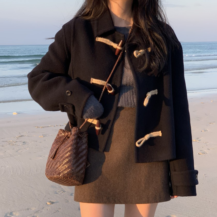 Double sided nylon coat ox horn buckle double-sided cashmere coat