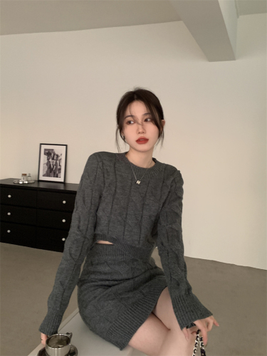 Real price ~ heavy industry sexy sweater set women's autumn and winter loose lazy style two-piece set hollow loose dress