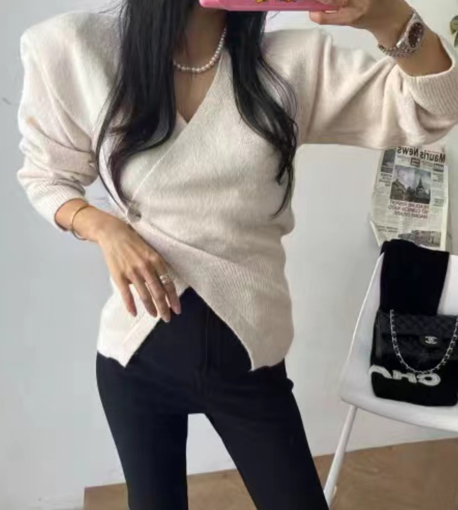 women's irregular button sweater
