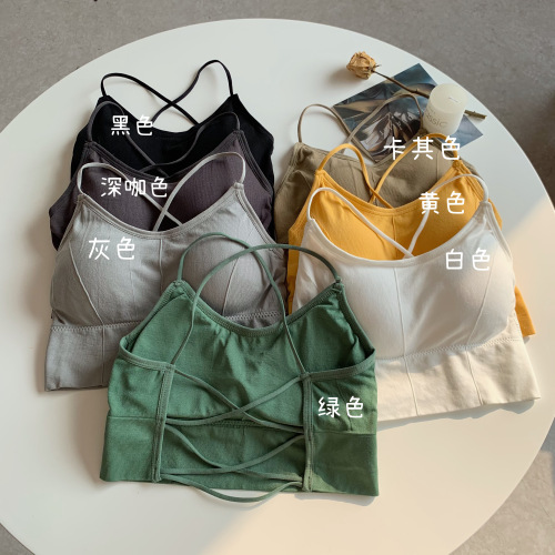 Real shot of women's bra in the spring and autumn of , new Korean student sports suspender, beautiful back, black underwear, small vest in winter