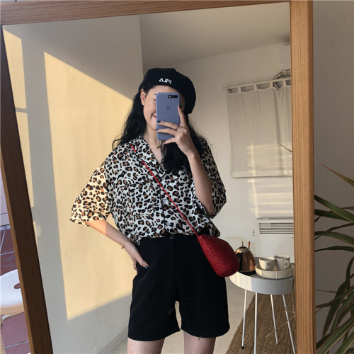 Real price short sleeve and leopard pattern comfortable Shirt Top