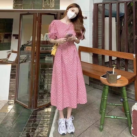 French pure desire bubble sleeve floral dress women's summer new French sweet and spicy wind closed waist one shoulder short skirt
