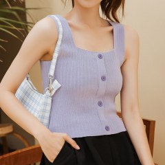 Purple suspender knitted square neck vest for women in summer with 2021 new black short top and bottomed shirt