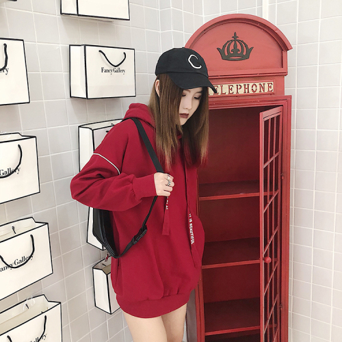 Actual Autumn and Winter Dresses New Loose BF Medium and Long Thickened Flannel Sanitary Clothing, Cap Overfire Coat
