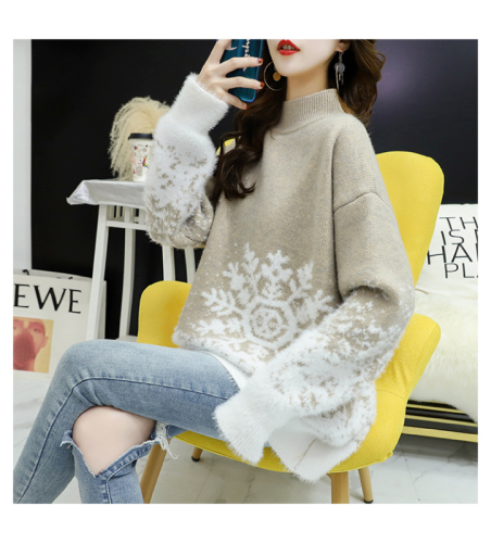 Red Christmas Sweater for women 2020 new autumn / winter loose wear heavy net red half high collar bottom coat