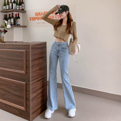 Real shot high volume speaker wide leg jeans women's loose autumn high waist elegant vertical mops