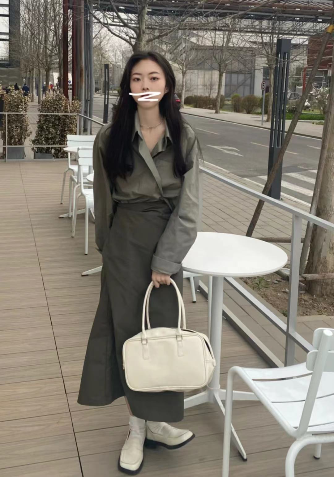Real shot Design sense niche sunscreen long-sleeved shirt high-waisted one-piece waist skirt suit