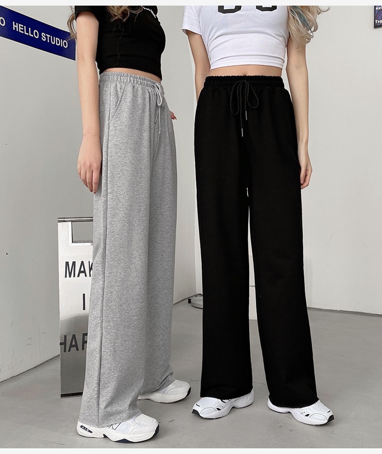 Cotton fish scale grey wide leg pants women's summer new Korean casual straight pants