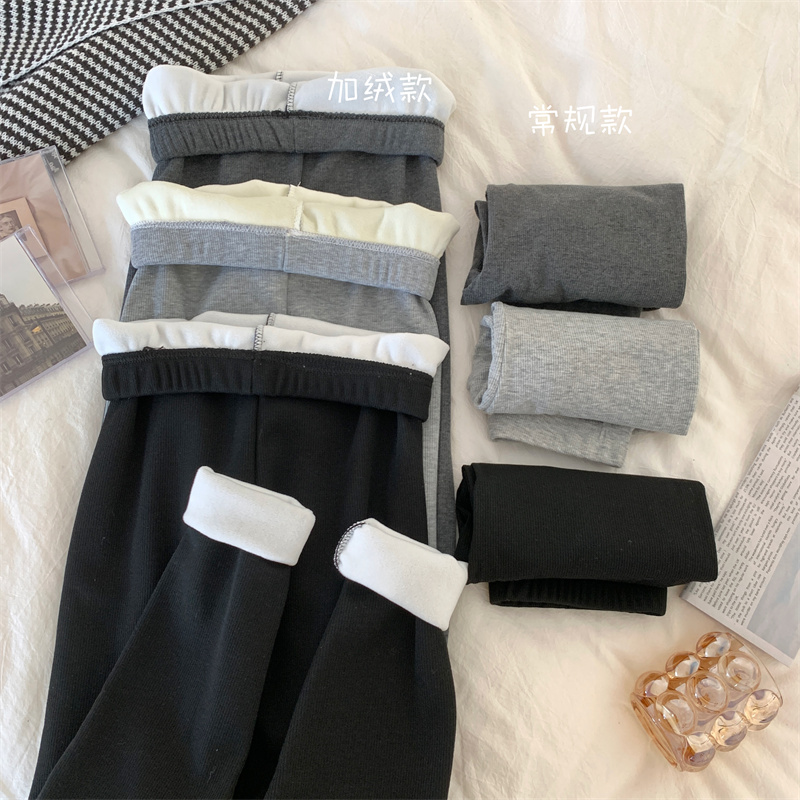 Real shooting real price autumn and winter Korean version thickening and velvet threaded leggings women's outer wear slim and thin leggings