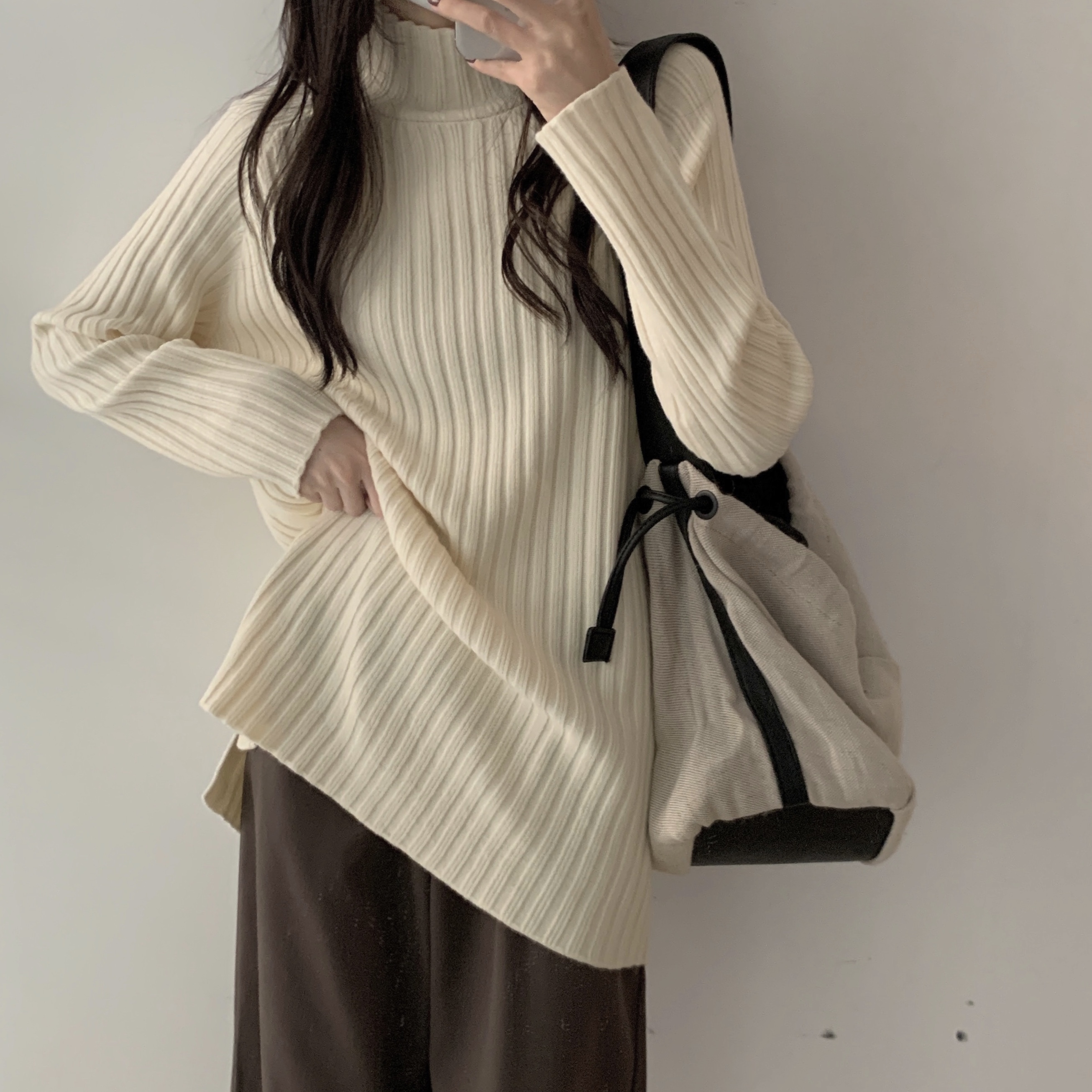 Real shooting real price high-quality student Korean version of the new lazy mid-neck mid-length loose elastic thickened sweater 18 colors