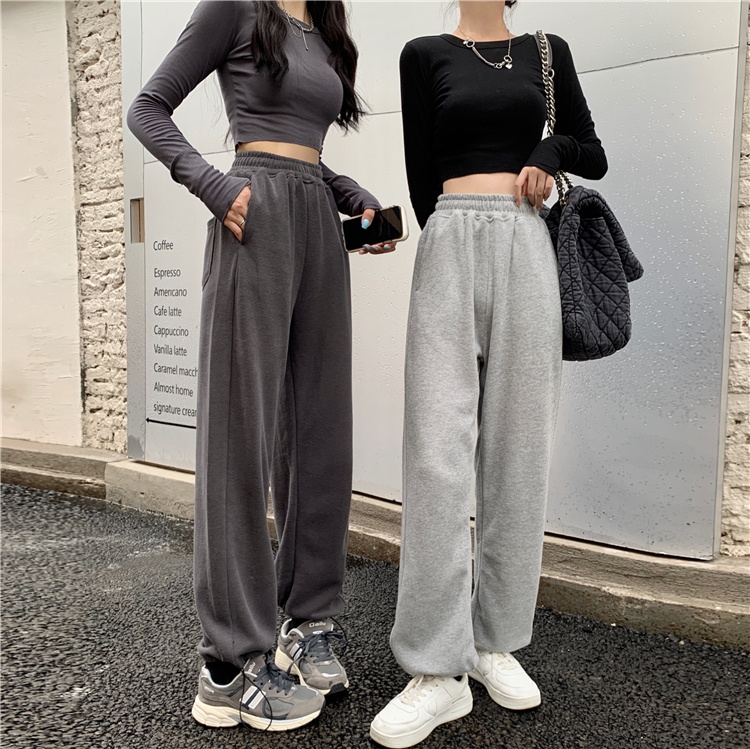 2022 winter Korean version of fat MM large size casual sports pants wide leg waist high waist slim banana sweatpants