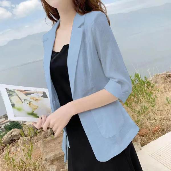 Linen small suit women's coat thin 2022 spring and summer cotton linen suit Korean sunscreen suit casual British style women