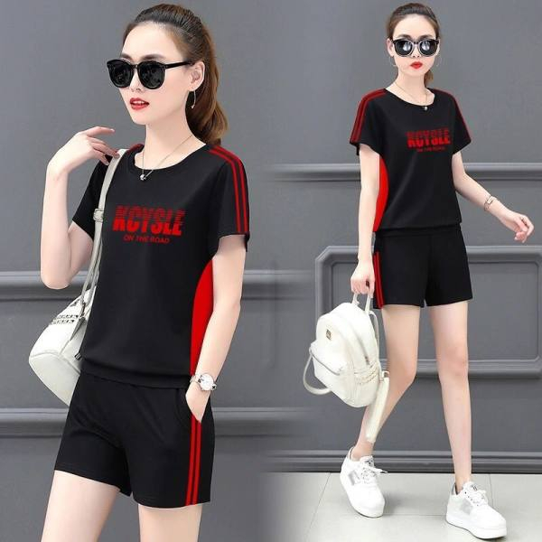 200 pounds large size casual sportswear suit for women summer loose new fashion short-sleeved T-shirt shorts two-piece set
