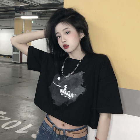 2022 summer hot girl student top summer new fashion chic short open navel short sleeve bottomed T-shirt women