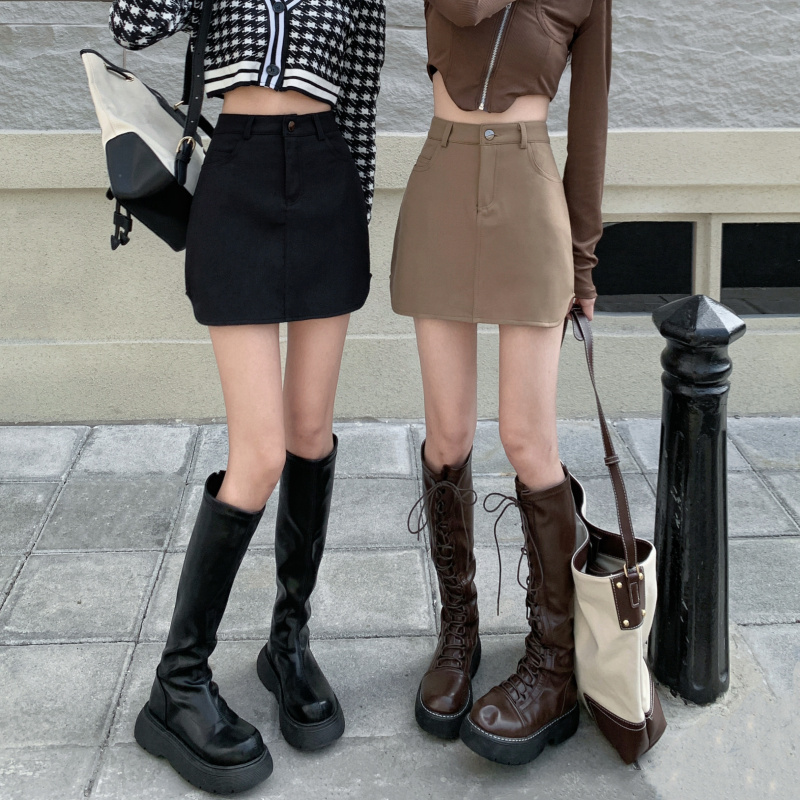 Real shot real price early spring Korean version new high waist thin solid color design feeling Hip Wrap Skirt A-line skirt skirt skirt skirt