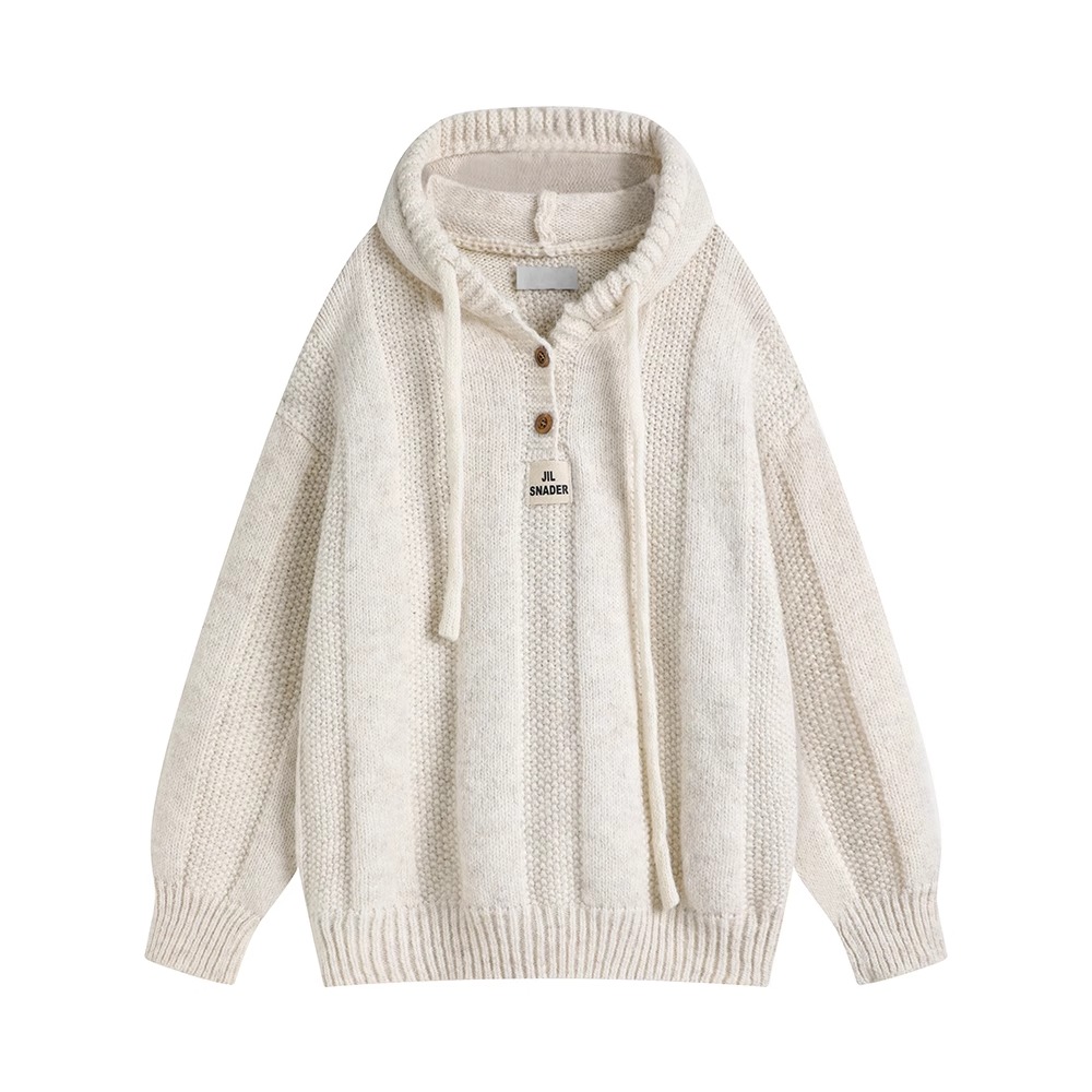 Lazy Style Grey Inner Hooded Sweatshirt Cardigan Woman Autumn Winter 2024 New Knitwear Loose