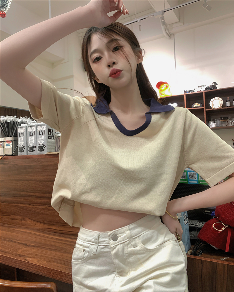Real price V-neck slim short-sleeved sweater