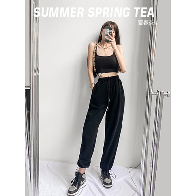 Official real price Minnie cashmere tea grey sports pants women's spring and autumn bound loose casual pants