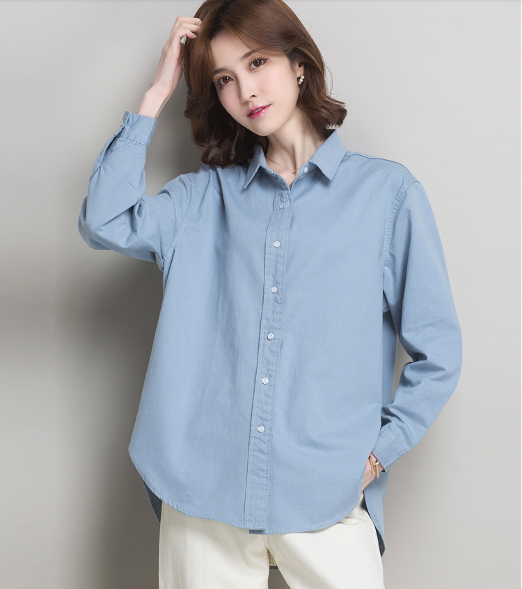 Cotton shirt women's long sleeve design small fashion shirt new commuter simple pure color loose cotton coat
