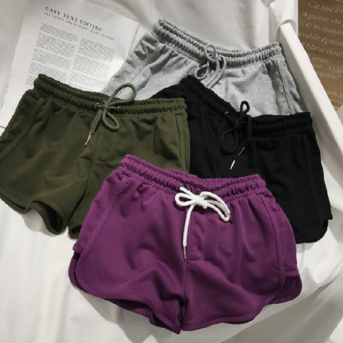 Purple pants women's summer sports pants embroidered A-line shorts high waist army green wide leg pants loose casual hot pants