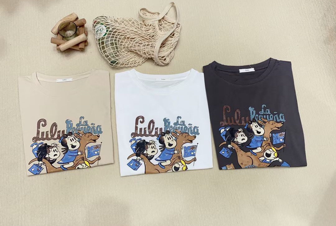 Official picture spring and summer short-sleeved printed T-shirt Four fabrics to choose from Cotton Back collar