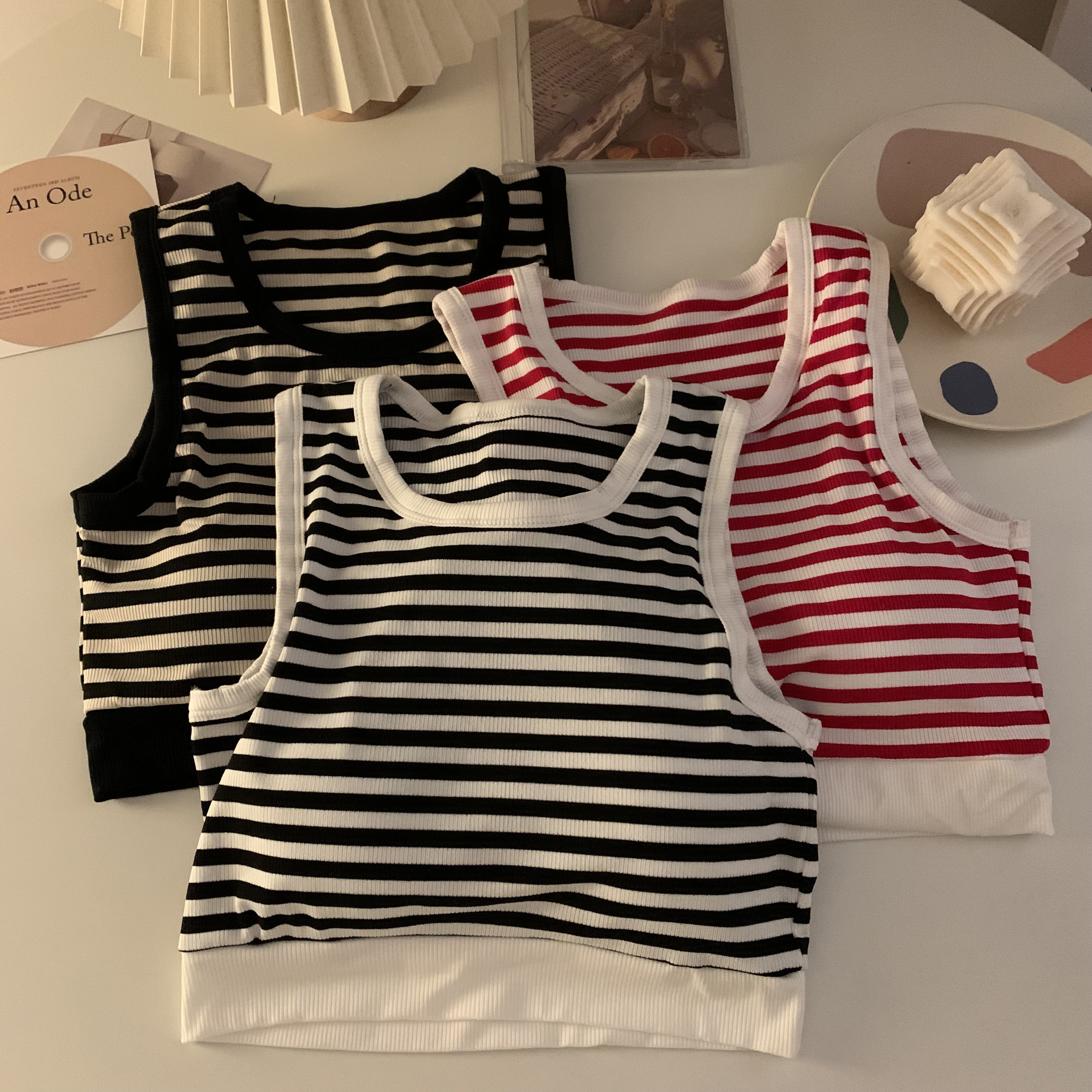 Real price real shot ~ summer stripes with sports short suspender vest, women's wrap chest with beautiful back bra