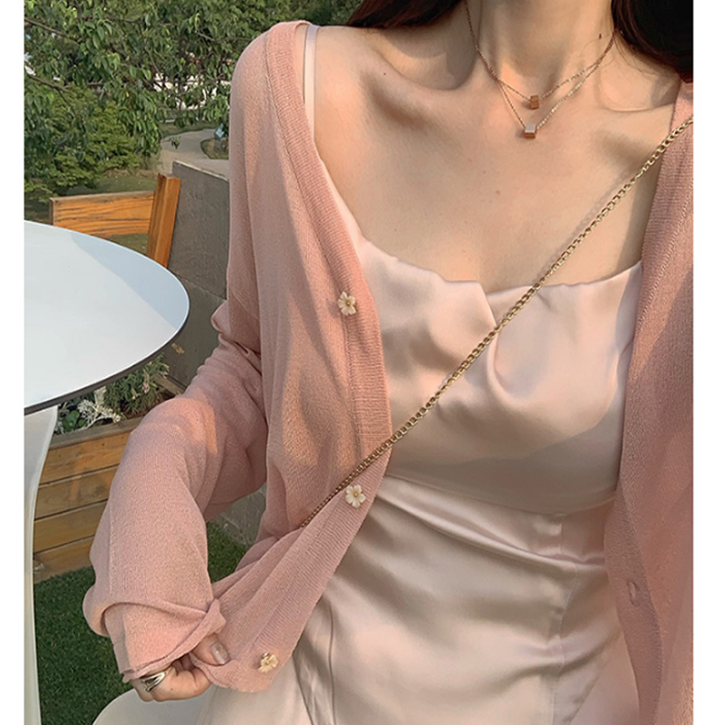 Ice silk knitted cardigan jacket for women in summer seaside beach thin sun protection clothing small fragrance short style outer air-conditioning shirt