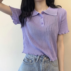 Women's short polo collar bottoming top