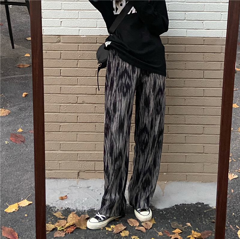 2022 autumn original tie dyed black ice silk Pants Large casual high waist straight mop
