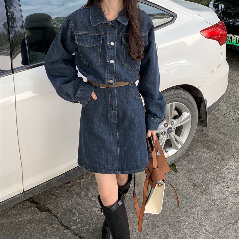 Actual shooting of new fat mm large women's wear age reducing denim skirt fat sister mm loose dress