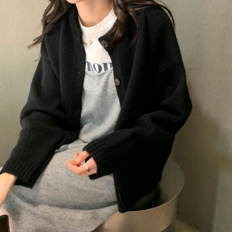 Real shot autumn and winter Korean simple short cardigan sweater women 2022 all-match casual loose knitted coat