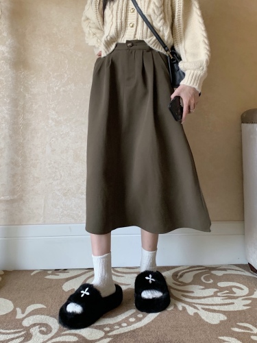 Real shot real price large size a-line skirt women's spring and summer high waist large size retro slim suit mid-length skirt