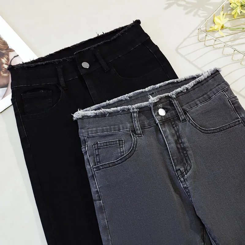Black jeans women's 2022 new spring and autumn high-waisted thin skinny pants large size fat sister mm pants trendy