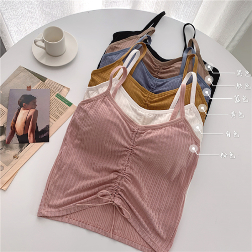 Real shot fashion navel short top ins sexy tie elegant drawstring Camisole for women's summer wear