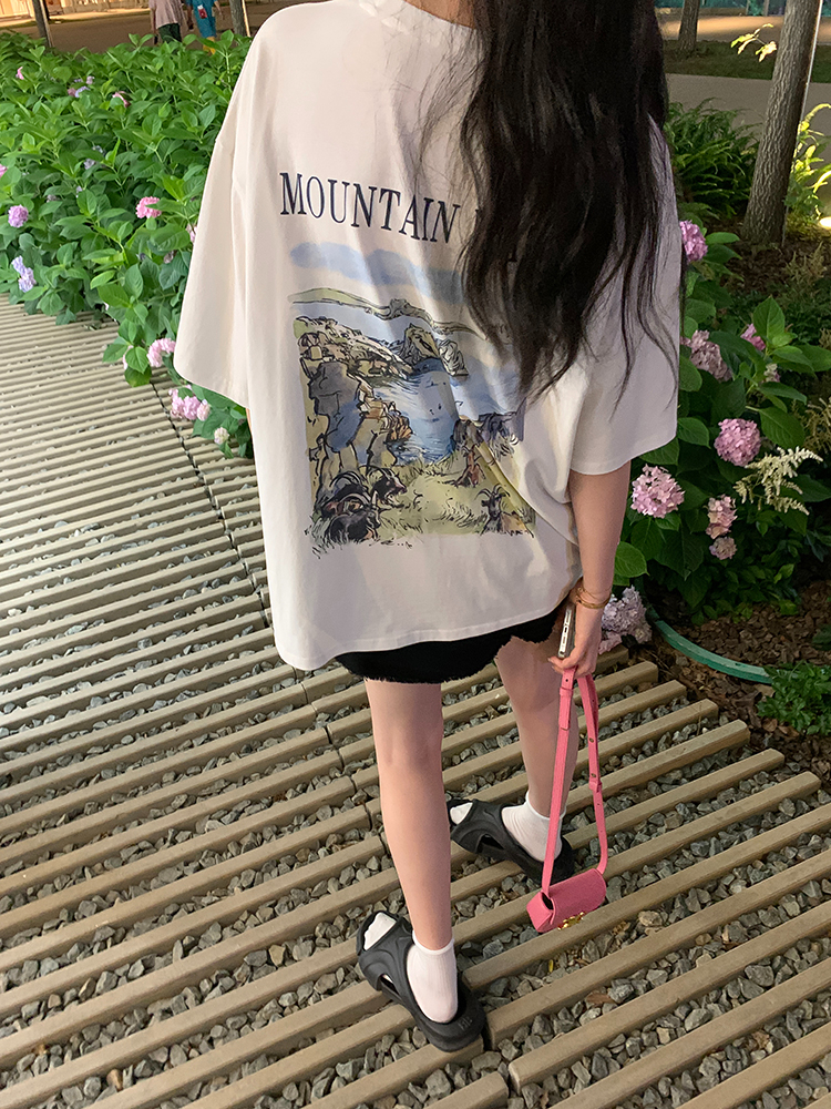Real price pure cotton wrap collar 2023 summer new 200g pure cotton pull shoulder strip pure cotton short-sleeved T-shirt