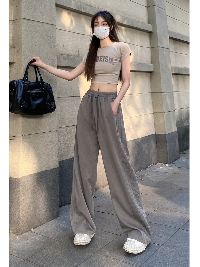 Real shot TR western material summer retro side striped casual trousers wide-leg trousers