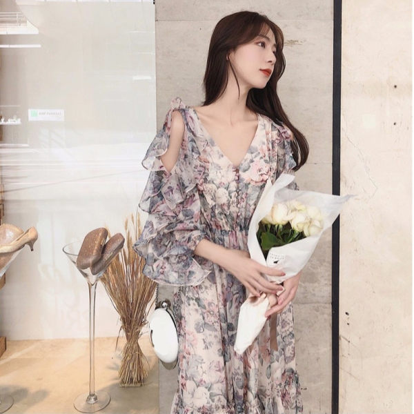 Slightly fat sister's Fairy skirt is thin, oversized women's dress 2022 spring and autumn new CHIFFON BELLY covering dress